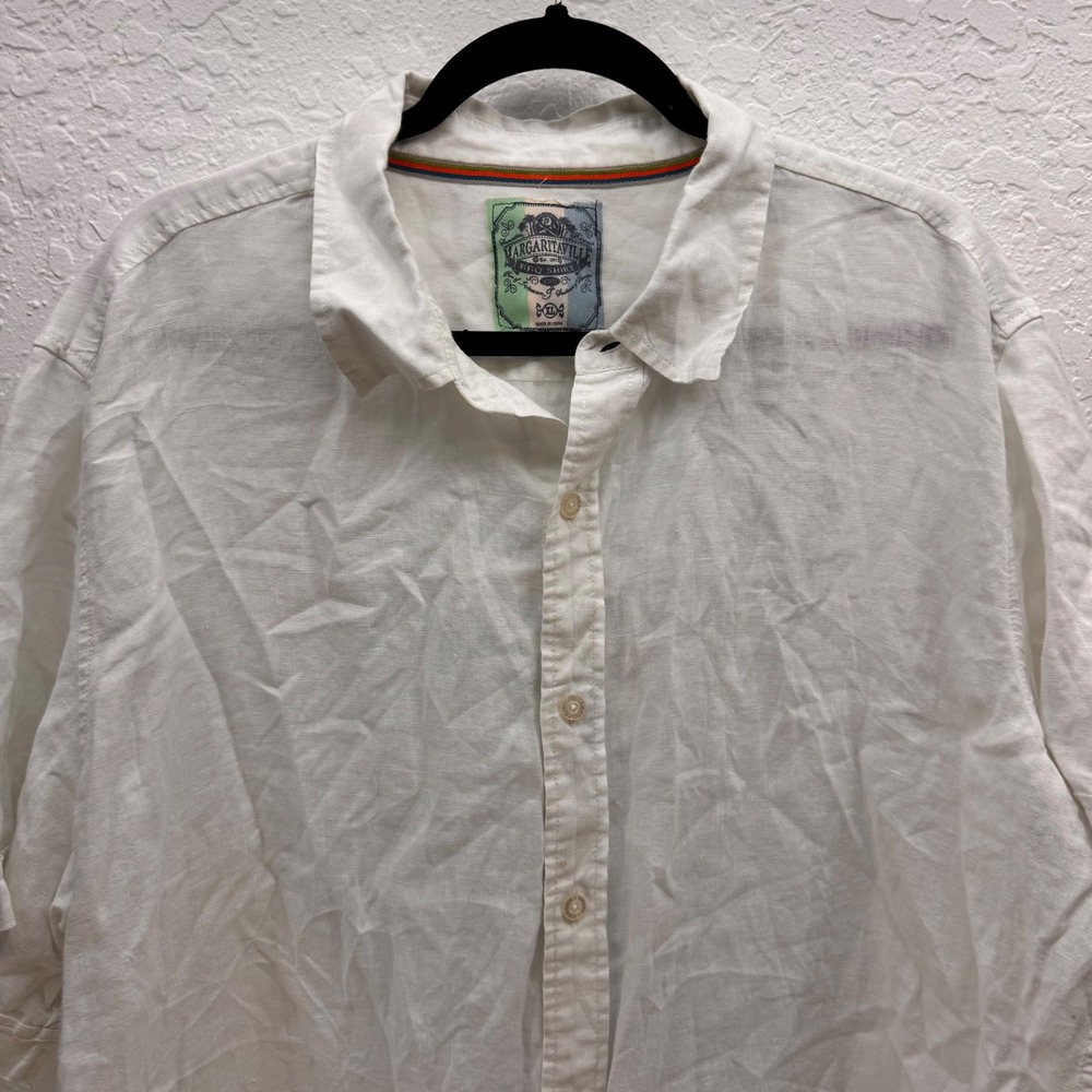 Margaritaville Mens Linen Cotton BBQ Shirt Graphic Back White XL Camp Shirt